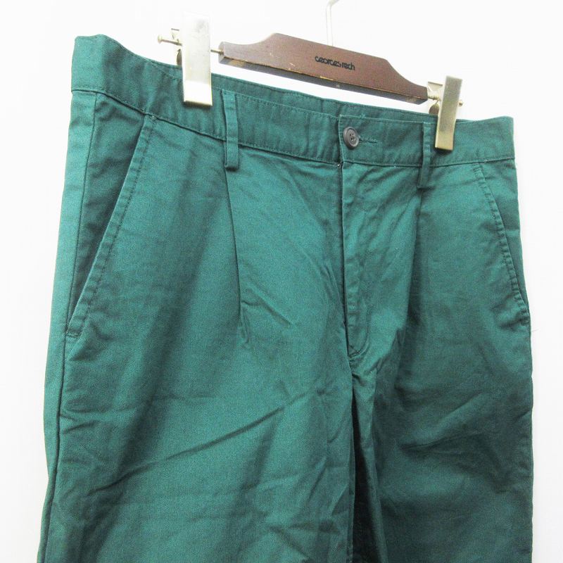 ジーユー Gu クロップド パンツ テーパード ジップフライ ロールアップ 裏ストライプ 綿 コットン 100 M 緑 グリーン系 メンズ 064 ベクトルパーク