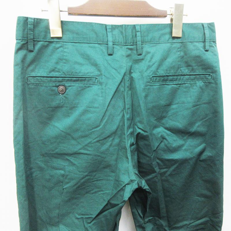 ジーユー Gu クロップド パンツ テーパード ジップフライ ロールアップ 裏ストライプ 綿 コットン 100 M 緑 グリーン系 メンズ 064 ベクトルパーク