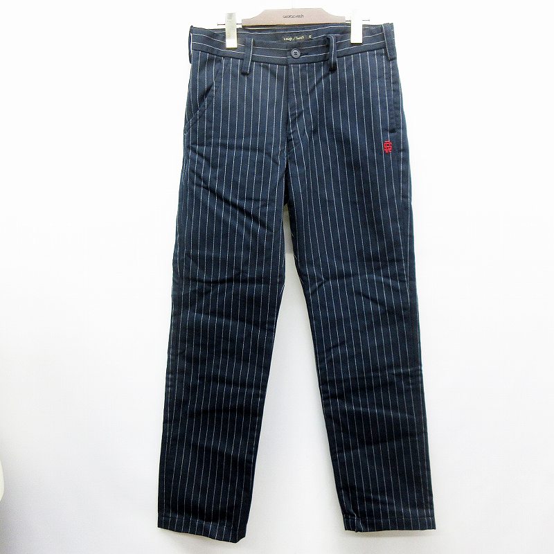 美品 Rough Swell ラフアンドスウェル ストライプ パンツ S 紺 ネイビー メンズ 064 ベクトルパーク