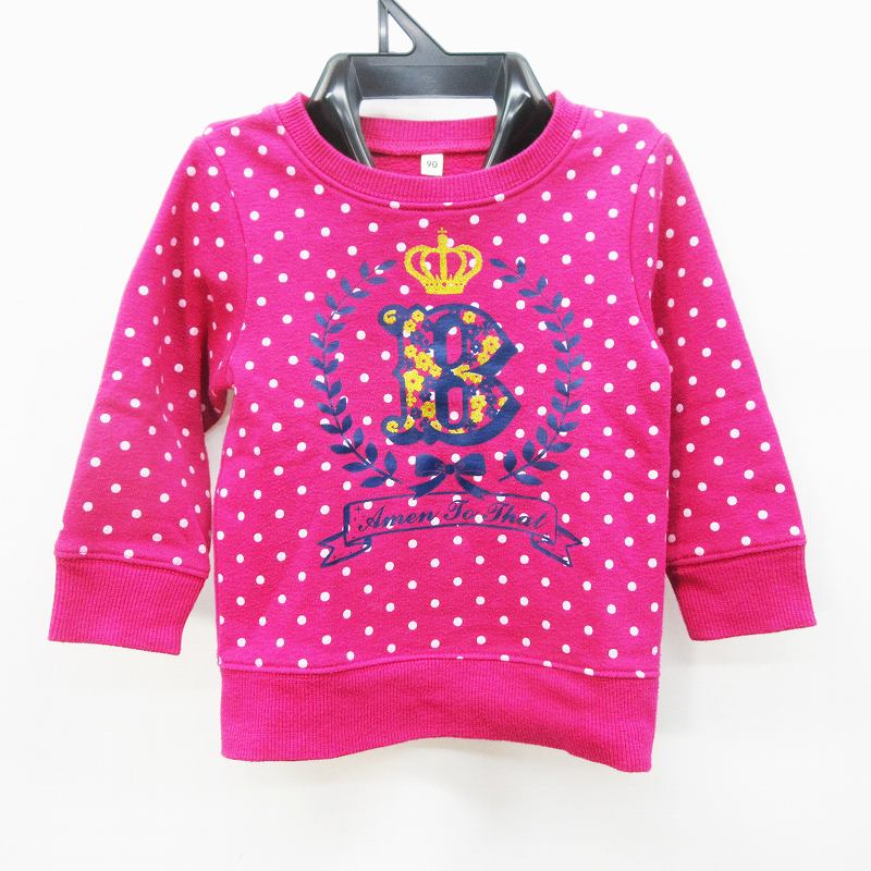 西松屋 キッズ 子供服 スエット トレーナー 長袖 丸首 ドット ロゴ プリント ラメ 裏起毛 綿 コットン 90 ピンク キッズ 064 ベクトルパーク