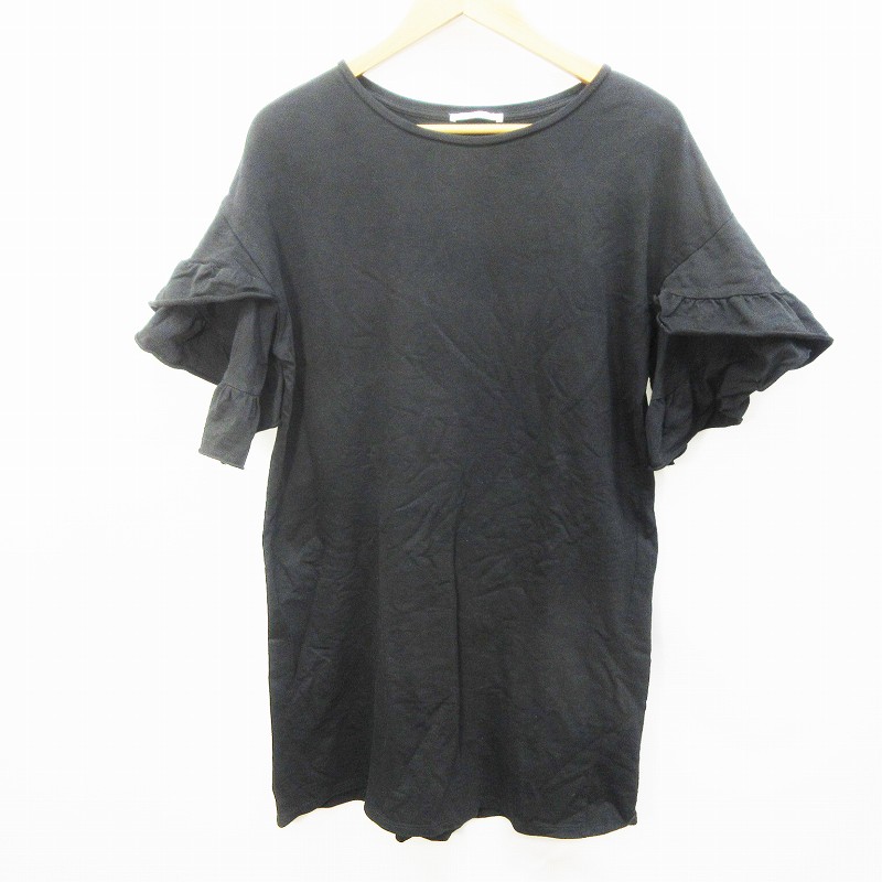 ザラ トラファルック Zara Trafaluc Tシャツ ワンピース 半袖 フリル ドロップショルダー 丸首 膝丈 無地 綿 コットン 100 オーバーサイズ S 黒 ブラック系 レディース 064 ベクトルパーク ザラ トラファルック Zara Trafaluc Tシャツ ワンピース 半袖 フリル ドロップショルダー 丸首 膝丈 無地 綿 コットン 100 オーバーサイズ S 黒 ブラック系 レディース 064 ベクトルパーク
