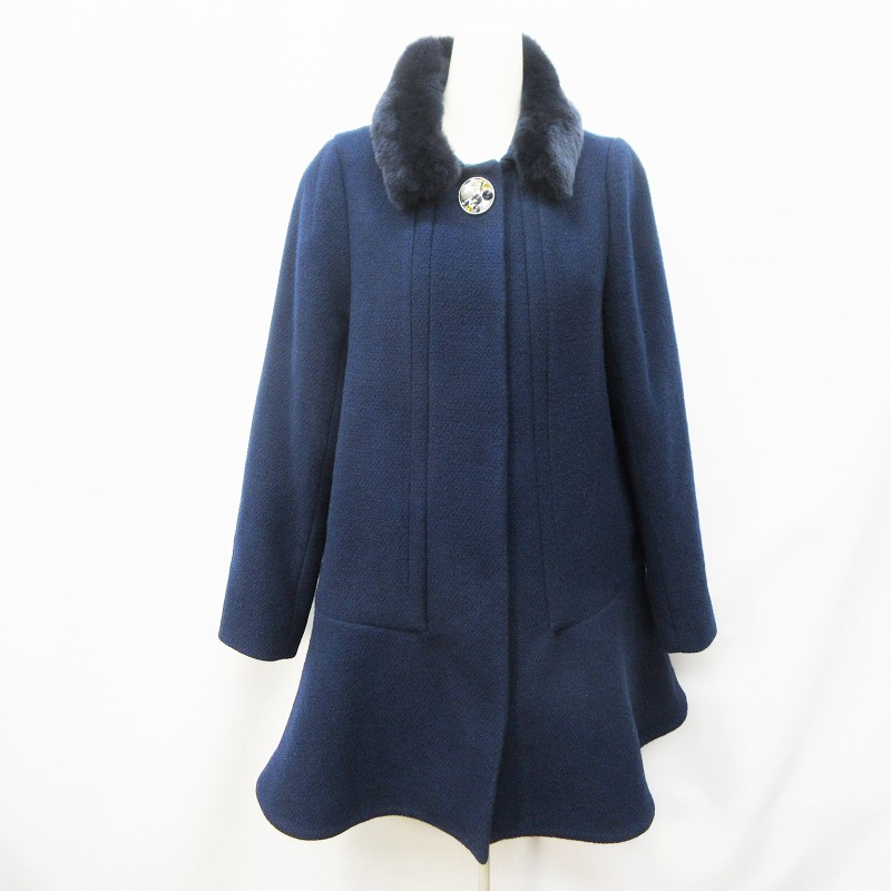 スナイデル Snidel 2way ファー衿 ノーカラー コート アウター ビジュー ボタン Aライン 羊毛 ウール 1 S相当 紺 ネイビー レディース 064 ベクトルパーク