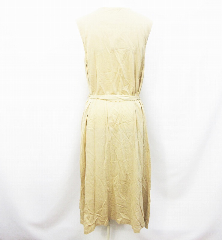 ジーユー Gu 231 3363 フロントボタン ワンピース ノースリーブ ロング 丸首 リボンベルト 無地 綿 コットン L ベージュ系 レディース 064 ベクトルパーク