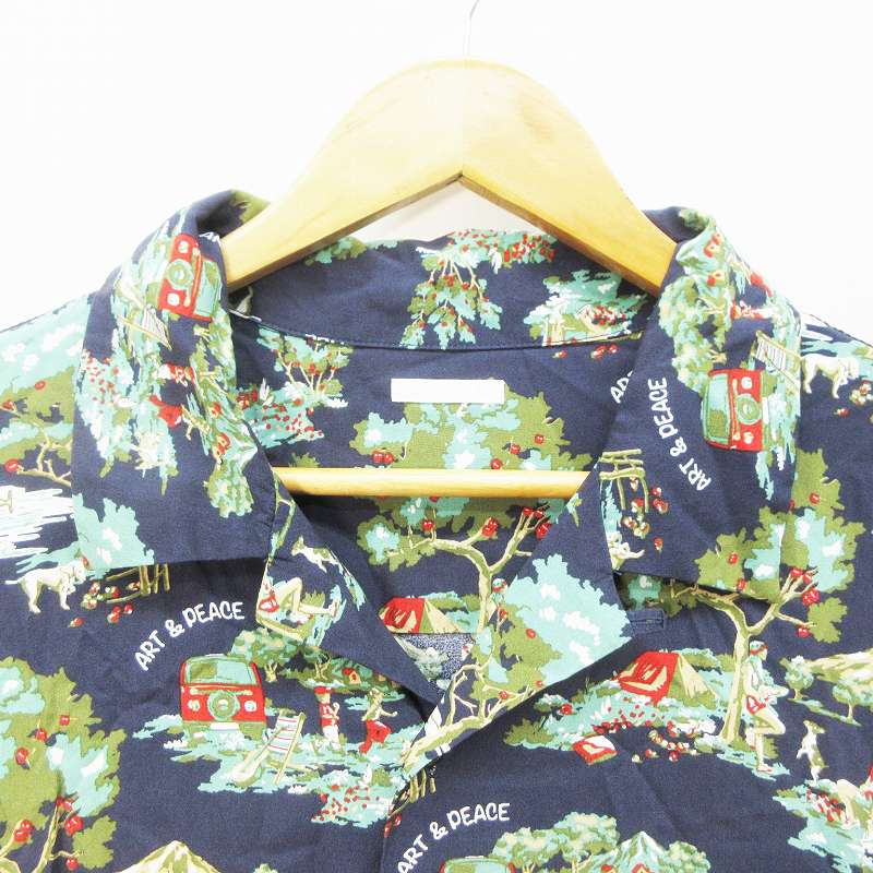 ジーユー Gu Nowartt シャツ 半袖 オープンカラー 総柄 Xl 紺 ネイビー系 メンズ 064 ベクトルパーク