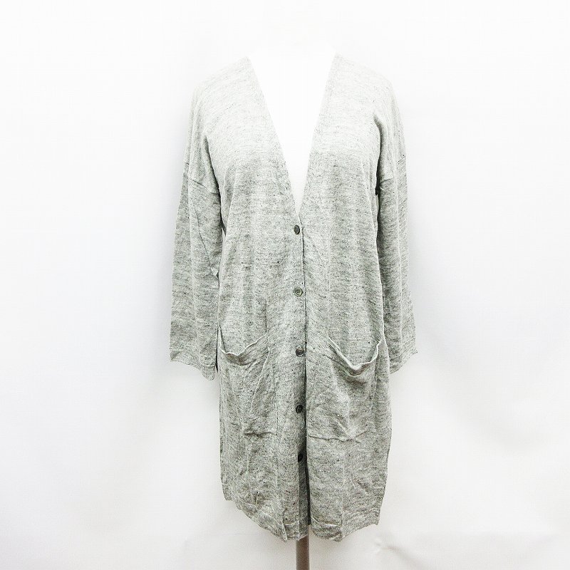 シンプリシテェ Simplicite 麻 リネン ロング丈 カーディガン Mサイズ相当 灰色 グレー系 32 レディース 064 ベクトルパーク