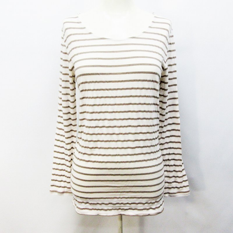 スピック スパン Spick Span Tシャツ カットソー 長袖 ボーダー ストレッチ M相当 茶 ブラウン系 アイボリー系 32 レディース 064 ベクトルパーク