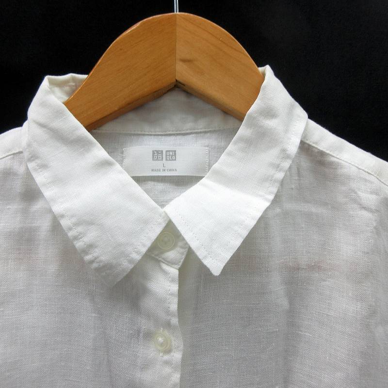 UNIQLO - ユニクロ　リネン　麻　ホワイト　白　シャツ　長袖　レディース　M UNIQLO - ユニクロ 長袖リネンシャツ 麻 ホワイト Mサイズの通販