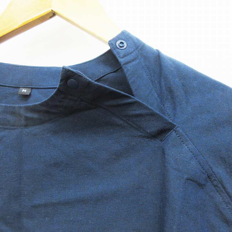 無印良品 良品計画 新疆綿 オックス プルオーバー リブ付 シャツ 長袖 ラグラン 指穴 ノーカラー ネックボタン 無地 綿 コットン100 M 紺 ネイビー 32 メンズ 064 ベクトルパーク