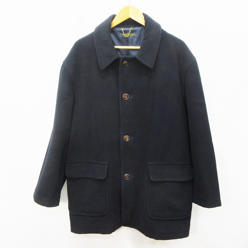 ブルックスブラザーズ Brooks Brothers ステンカラー コート ロング 革ボタン 無地 L相当 紺 ネイビー 32 メンズ 064 ベクトルパーク