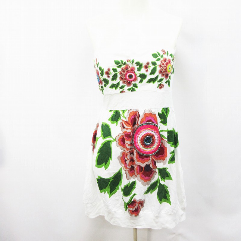 デシグアル Desigual ワンショルダー キャミ チュニック ワンピース ミニ ベアトップ チューブトップ ノースリーブ 花柄 刺繍 ワッペン プリント 綿 コットン インド製 M 白 ホワイト系 32 レディース 064 ベクトルパーク デシグアル Desigual ワンショルダー キャミ チュニック ワンピース ミニ ベアトップ チューブトップ ノースリーブ 花柄 刺繍 ワッペン プリント 綿 コットン インド製 M 白 ホワイト系 32 レディース 064 ベクトルパーク