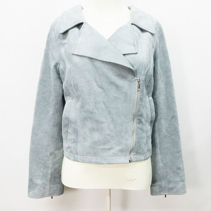 ジルスチュアート Jill Stuart フェイクスエード ライダース ジャケット ダブル アウター 背面レースアップ ストレッチ M 灰色 グレー系 レディース 064 ベクトルパーク