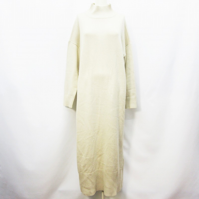 ドレスキップ Dreskip ニット ワンピース ロング丈 長袖 ハイネック バックスリット 飾り編み アイレット M ベージュ系 レディース 064 ベクトルパーク