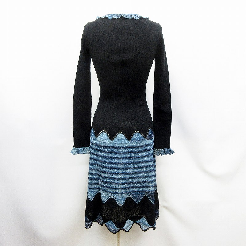 シャネル Chanel クリーニング済み ラメ レーヨン リブニット ワンピース 38 Mサイズ相当 黒 ブラック系 青 ブルー系 レディース 064 ベクトルパーク