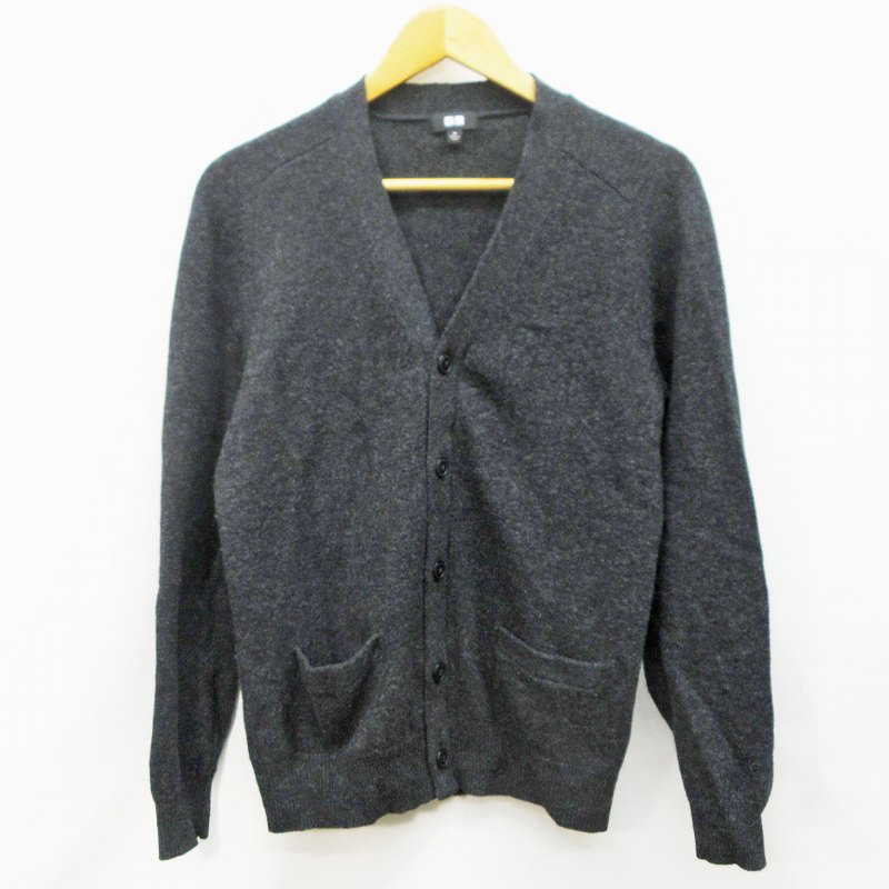 ユニクロ Uniqlo ニット カーディガン 長袖 Vネック 無地 羊毛 ウール 100 M 黒 ブラック系 33 メンズ 064 ベクトルパーク
