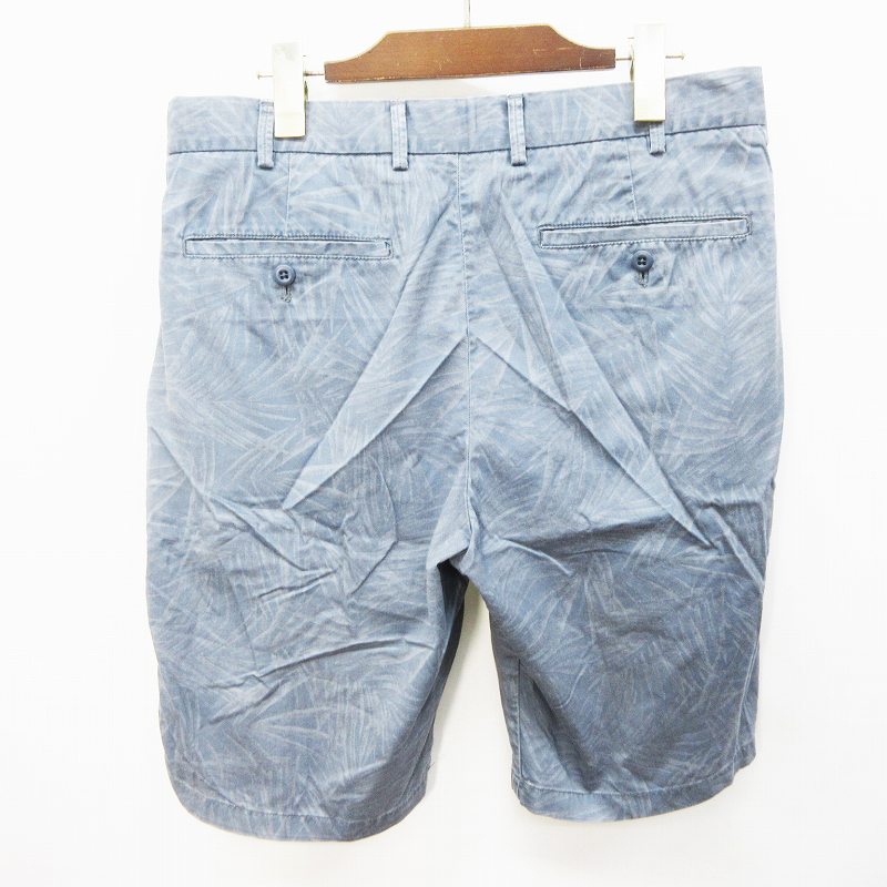 ユニクロ Uniqlo ハーフパンツ ショート ジップフライ 総柄 ボタニカル柄 綿 コットン100 M 灰色 ブルーグレー系 33 メンズ 064 ベクトルパーク