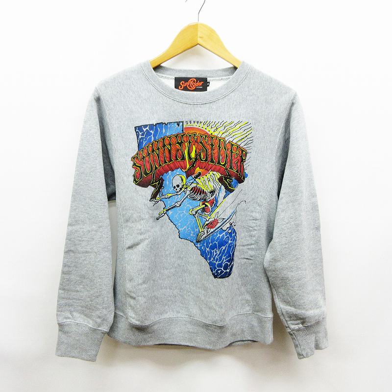 サニーシーサイダー Sunny C Sider 美品 スカル サーフィン 裏起毛 スウェットシャツ トレーナー S 灰色 グレー系 メンズ 064 ベクトルパーク