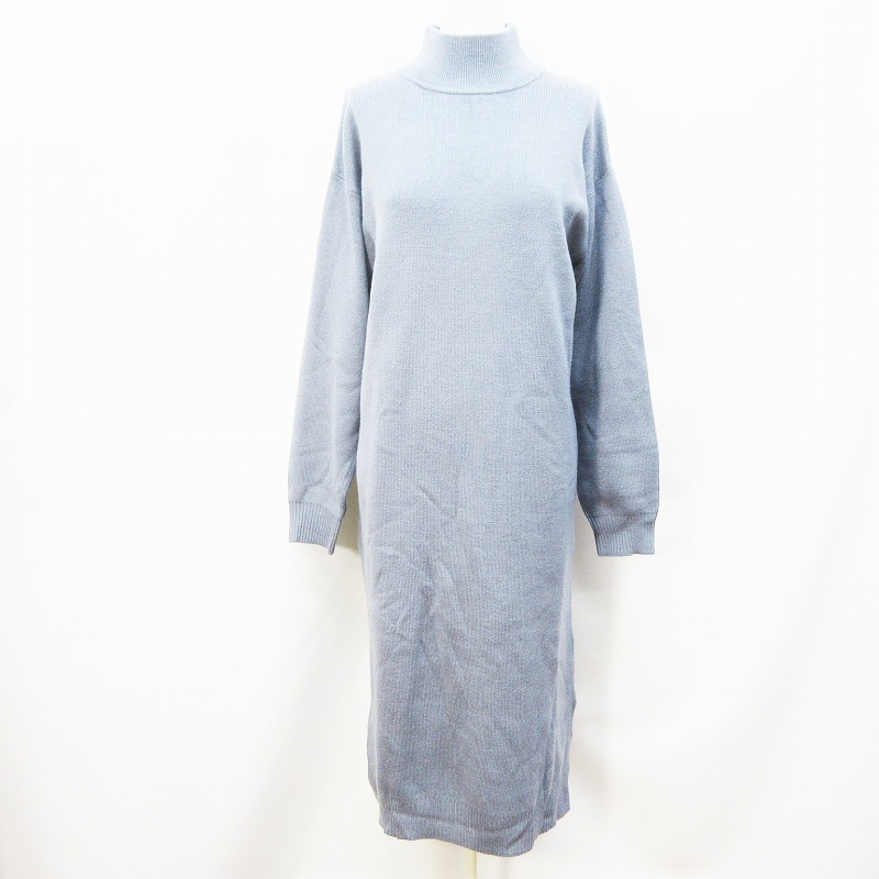 ジーユー Gu 251 ハイネック ニット ワンピース 長袖 ドロップショルダー ロング 無地 M ブルーグレー系 33 レディース 064 ベクトルパーク