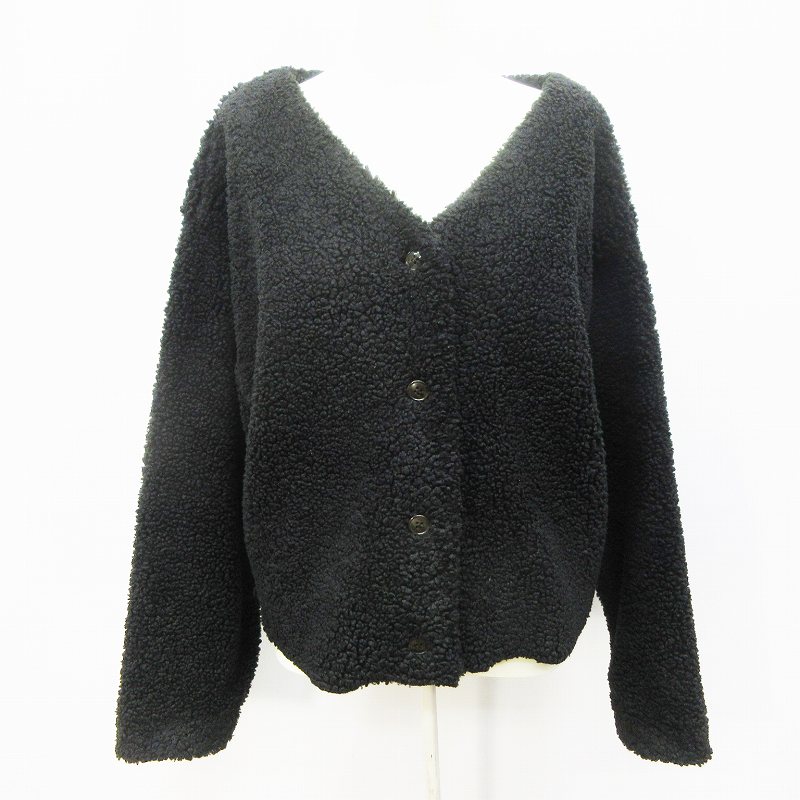 チャオパニック ティピー Ciaopanic Typy ボア ジャケット ブルゾン アウター ノーカラー Vネック ボタン One M相当 黒 ブラック系 34 レディース 064 ベクトルパーク