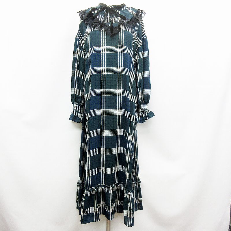 アクシーズファム Axes Femme チェック ハイネック ワンピース M 緑 グリーン系 レディース 064 ベクトルパーク