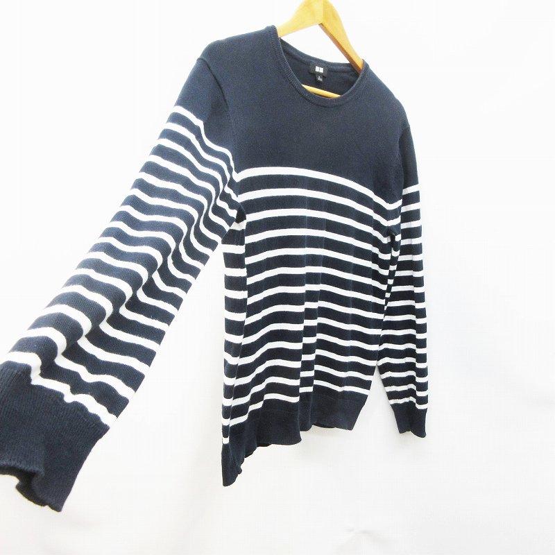 ユニクロ Uniqlo 351 クルーネック コットン セーター ニット 長袖 丸首 ボーダー L 紺 ネイビー 白 ホワイト系 35 メンズ 064 ベクトルパーク ユニクロ Uniqlo 351 クルーネック コットン セーター ニット 長袖 丸首 ボーダー L 紺 ネイビー 白 ホワイト系 35 メンズ 064 ベクトルパーク
