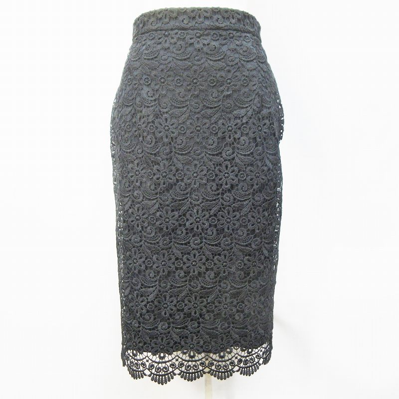 ユニクロ Uniqlo タイト スカート 膝丈 総レース 花柄 背面ファスナー M 黒 ブラック系 35 メンズ 064 ベクトルパーク