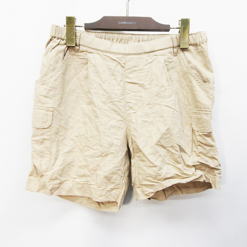 ユニクロ Uniqlo ショート カーゴ パンツ ウエストゴム 無地 麻 リネン混 M ベージュ系 35 レディース 064 ベクトルパーク