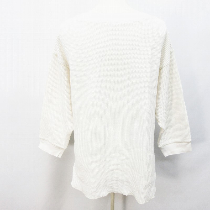 ユニクロ Uniqlo 241 ワッフル クルーネック Tシャツ カットソー サーマル 七分袖 ドロップショルダー 綿 コットン M アイボリー 35 レディース 064 ベクトルパーク