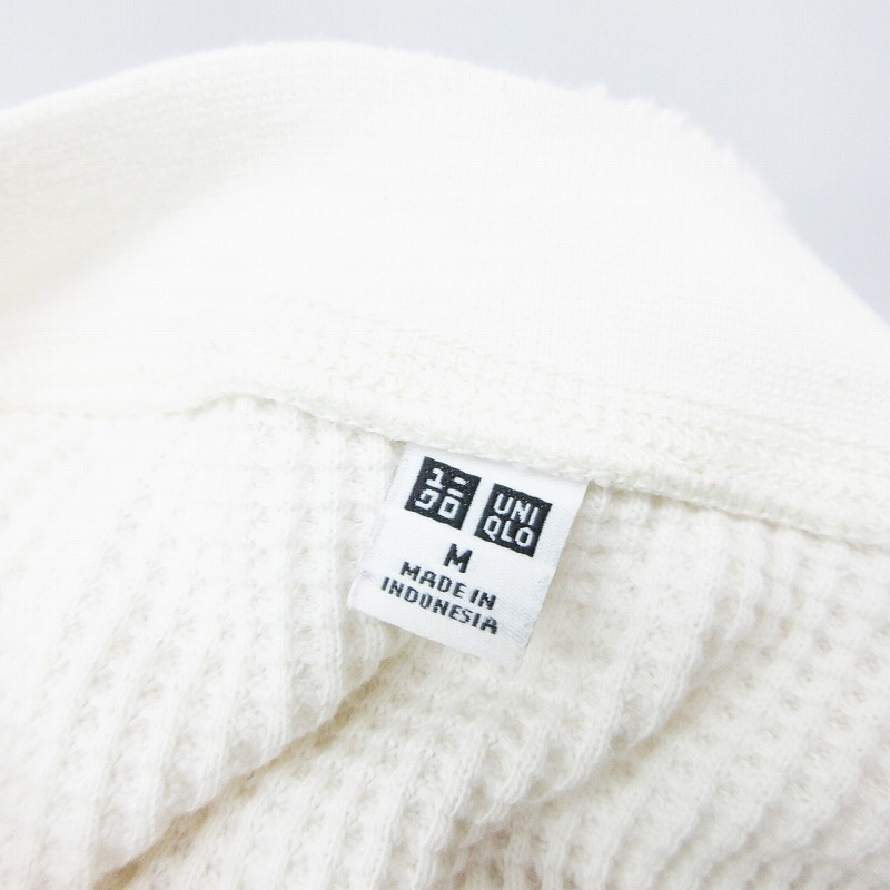 ユニクロ Uniqlo 241 ワッフル クルーネック Tシャツ カットソー サーマル 七分袖 ドロップショルダー 綿 コットン M アイボリー 35 レディース 064 ベクトルパーク