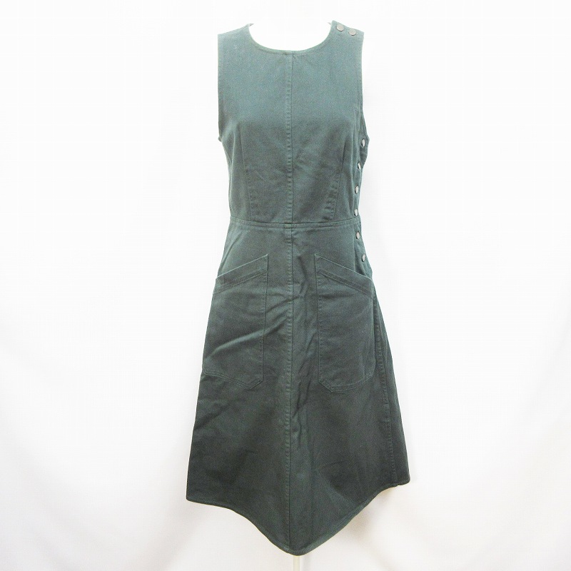 ユニクロ Uniqlo U ユニクロユー 291 14 デニム ワンピース ジャンパースカート ノースリーブ 丸首 ロング サイドボタン 綿 コットン100 S 濃緑 グリーン系 36 レディース 064 ベクトルパーク