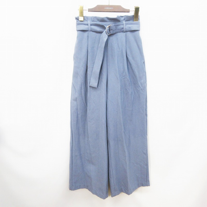 ジーユー Gu 221 3252 ベルト付 起毛 ワイド パンツ ロング 無地 ストレッチ ウエストゴム S 青 ブルーグレー系 36 レディース 064 ベクトルパーク