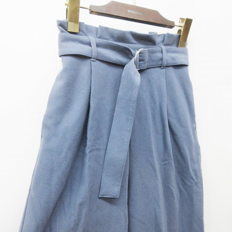 ジーユー Gu 221 3252 ベルト付 起毛 ワイド パンツ ロング 無地 ストレッチ ウエストゴム S 青 ブルーグレー系 36 レディース 064 ベクトルパーク