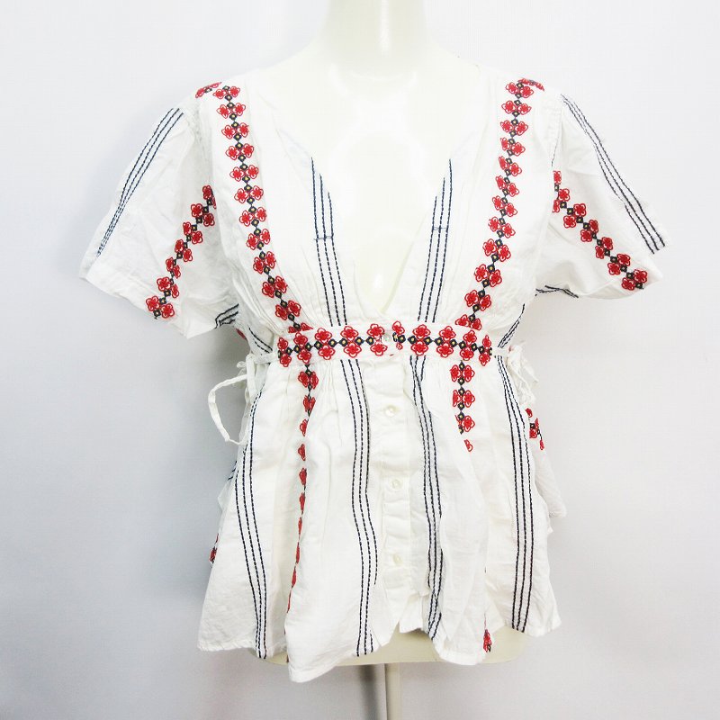 フリークスストア Freaks Store ブラウス カットソー 半袖 ショート丈 Vネック ノーカラー 刺繍 エスニック柄 サイドリボン 綿 コットン インド製 F M相当 白 ホワイト系 37 レディース 064 ベクトルパーク フリークスストア Freaks Store ブラウス カットソー 半袖 ショート丈 Vネック ノーカラー 刺繍 エスニック柄 サイドリボン 綿 コットン インド製 F M相当 白 ホワイト系 37 レディース 064 ベクトルパーク