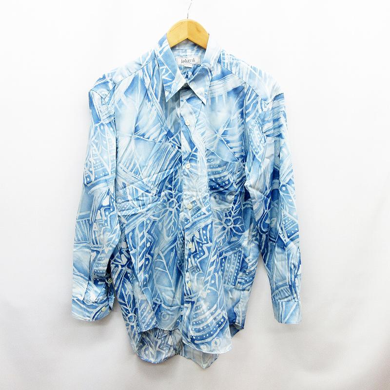 美品 Apaletta 総柄 長袖 シャツ M 水色 ライトブルー メンズ 064 ベクトルパーク
