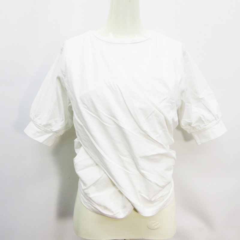 ムルーア Murua Tシャツ カットソー 五分袖 パフスリーブ Vネック カシュクール デザイン 無地 綿 コットン100 F M相当 白 ホワイト系 37 レディース 064 ベクトルパーク