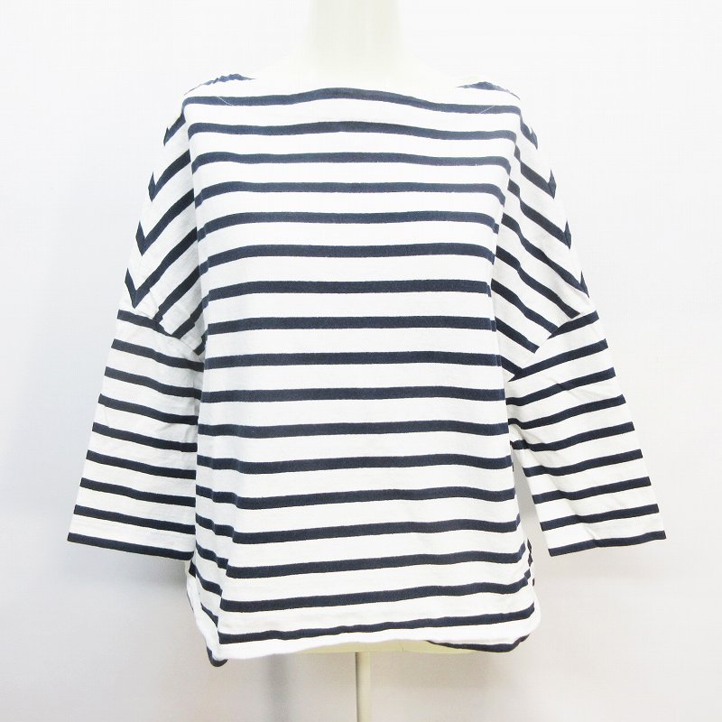 ナノユニバース Nano Universe Tシャツ カットソー 長袖 ドロップショルダー ボートネック ボーダー 綿 コットン 100 F M相当 白 ホワイト系 黒 ブラック系 37 レディース 064 ベクトルパーク