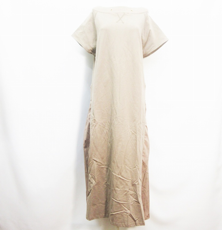 未使用品 ブージュルード Bou Jeloud スウェット 後ろプリーツ 半袖 ラグラン ワンピース ロング 切替 綿 コットン F M相当 茶 モカブラウン系 37 レディース 064 ベクトルパーク