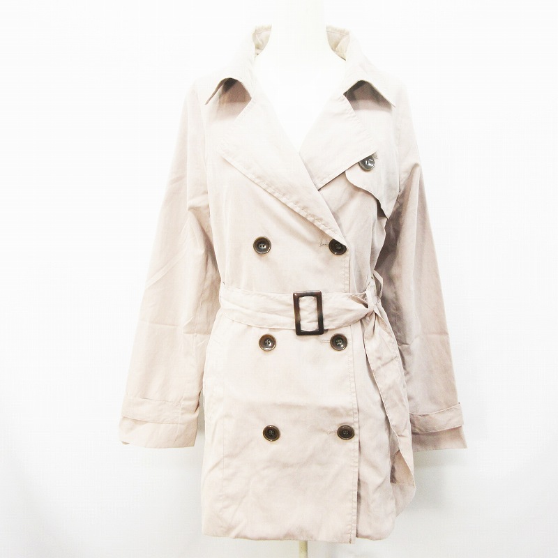 スプリング トレンチ コート アウター ダブル ミドル丈 ウエストベルト 無地 M ピンクベージュ系 37 レディース 064 ベクトルパーク