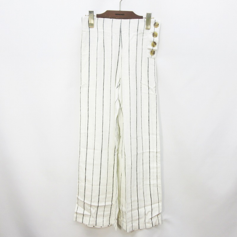 未使用品 ギャップ Gap ワイド イージー パンツ ロング ウエストゴム ストライプ 麻 リネン混 000 Xs相当 白 ホワイト系 37 レディース 064 ベクトルパーク