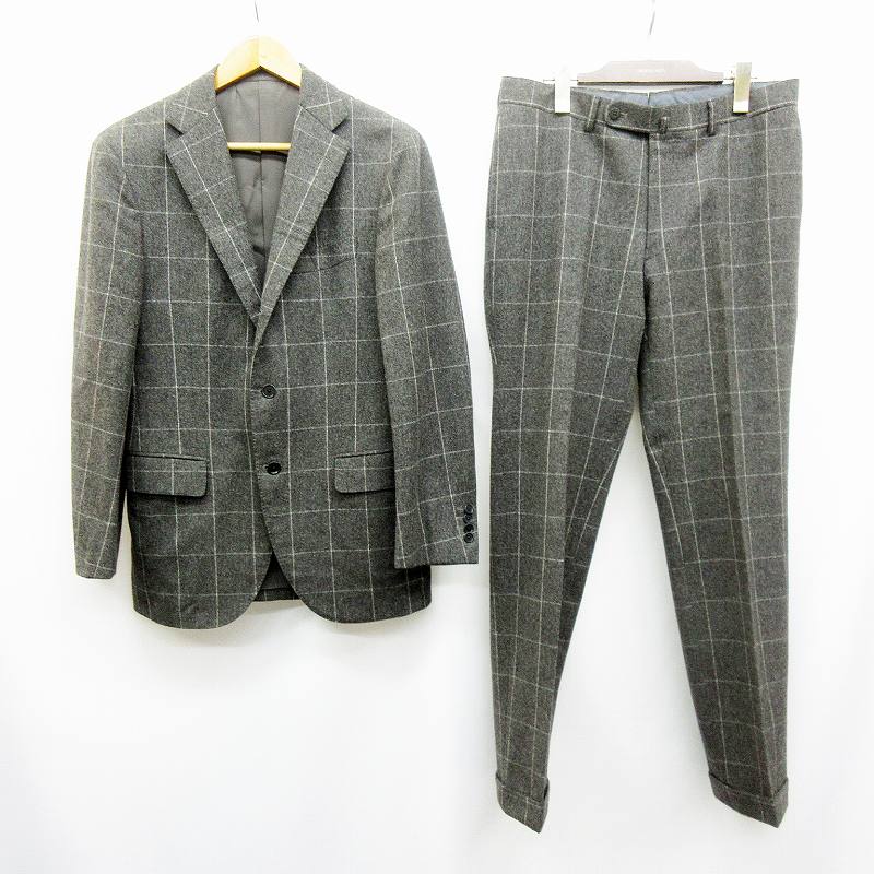ビームスエフ Beams F 秋冬用 セットアップ スーツ Mサイズ相当 灰色 グレー系 ウール チェック 3b 段返り ジャケット パンツ 日本製 メンズ 064 ベクトルパーク