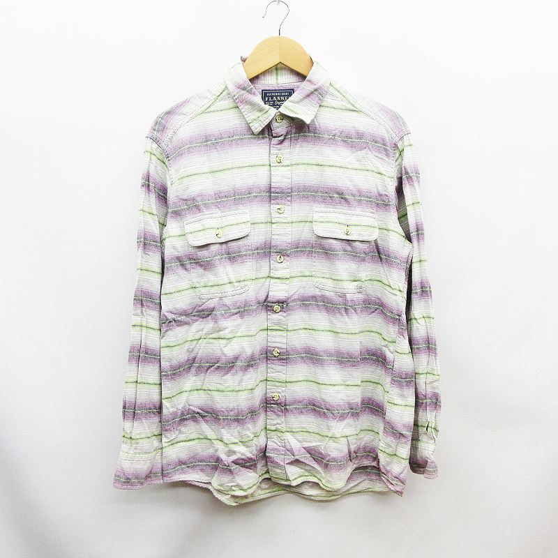 ユニクロ Uniqlo シャツ 長袖 ボーダー フランネル Xl 白 ホワイト系 紫 パープル系 緑 グリーン系 38 メンズ 064 ベクトルパーク