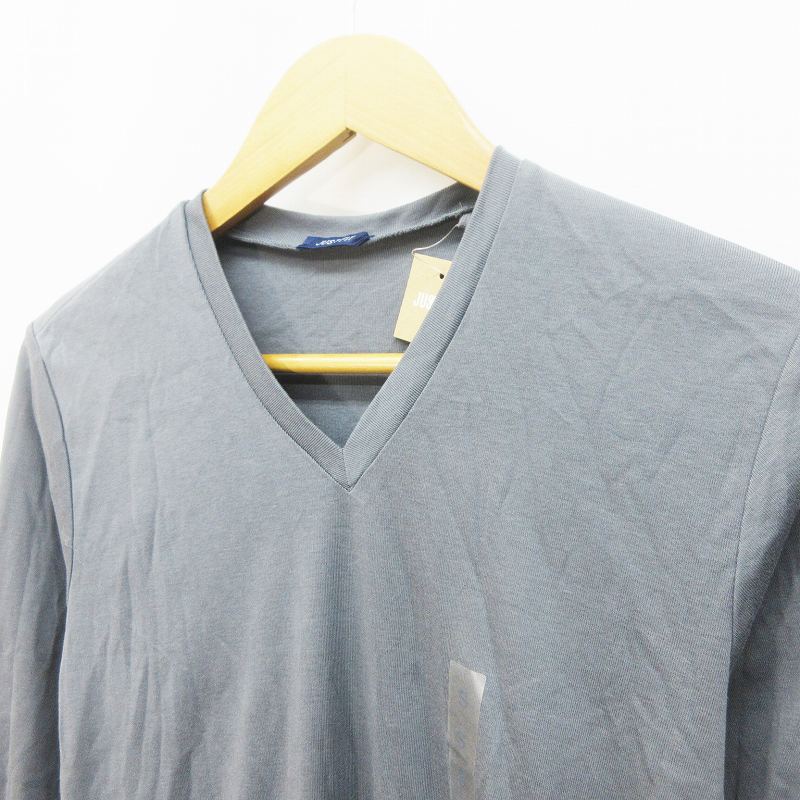 未使用品 ユニクロ Uniqlo Just Fit Tシャツ カットソー 長袖 Vネック 無地 綿 コットン S 灰色 グレー系 39 メンズ 064 ベクトルパーク