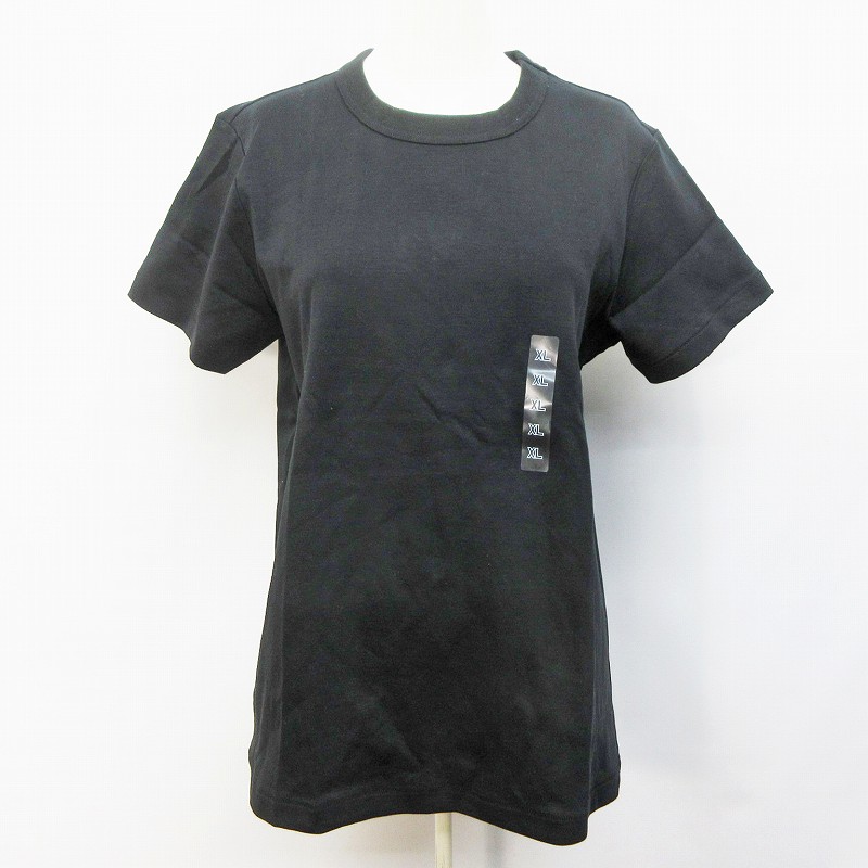 未使用品 ユニクロ Uniqlo ユー U Tシャツ カットソー 半袖 丸首 無地 綿 コットン 100 大きいサイズ Xl 黒 ブラック系 39 レディース 064 ベクトルパーク