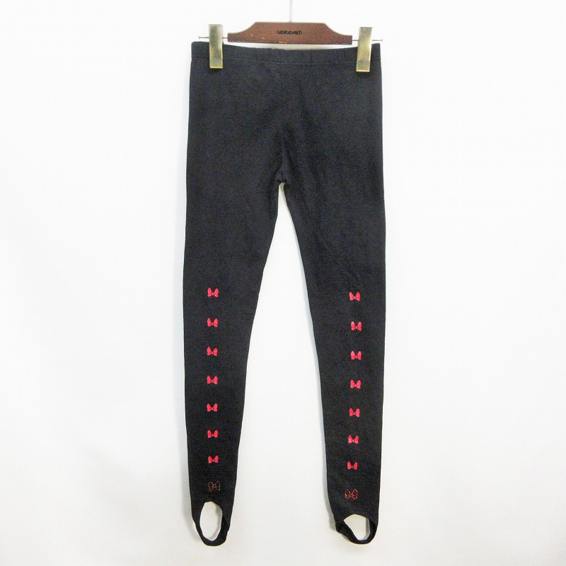未使用品 ユニクロ Uniqlo レギンス パンツ レギパン トレンカ 七分丈 ウエストゴム リボンプリント ラインストーン M 黒 ブラック系 39 レディース 064 ベクトルパーク