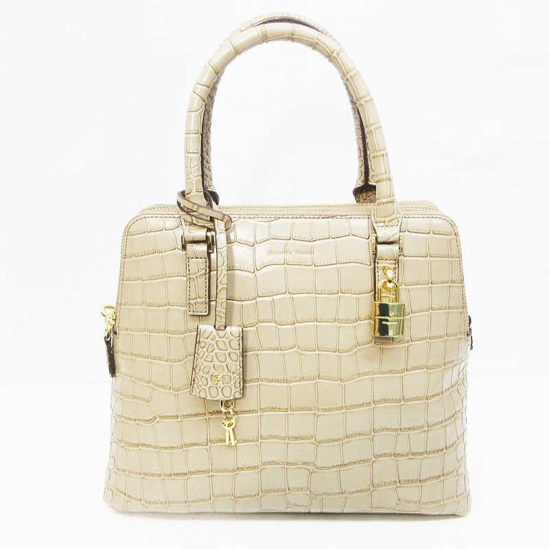 注目 サマンサタバサ ハンドバッグ ショルダー 型押し グレージュ バッグ