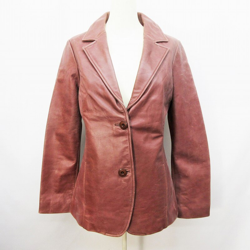 未使用品 ジョンブル JOHNBULL テーラード ジャケット アウター レザー 本革 2B 総裏 USED加工 (M相当) 茶 ブラウン系 ●40 レディース