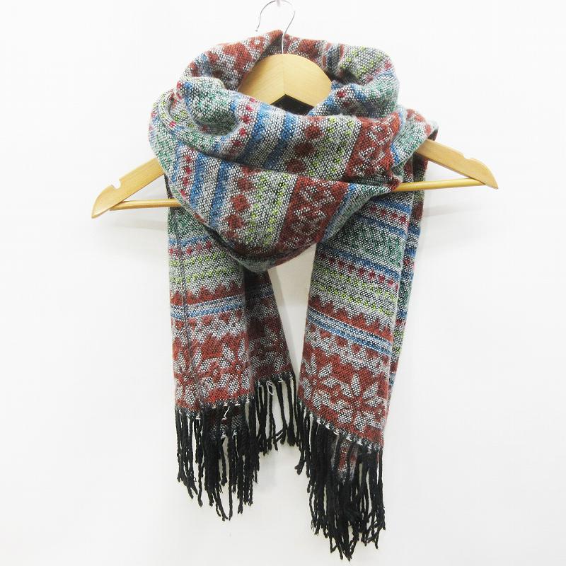 株 センバドー 大判 ストール マフラー フリンジ 総柄 ノルディック柄 マルチカラー メンズ レディース 064 ベクトルパーク