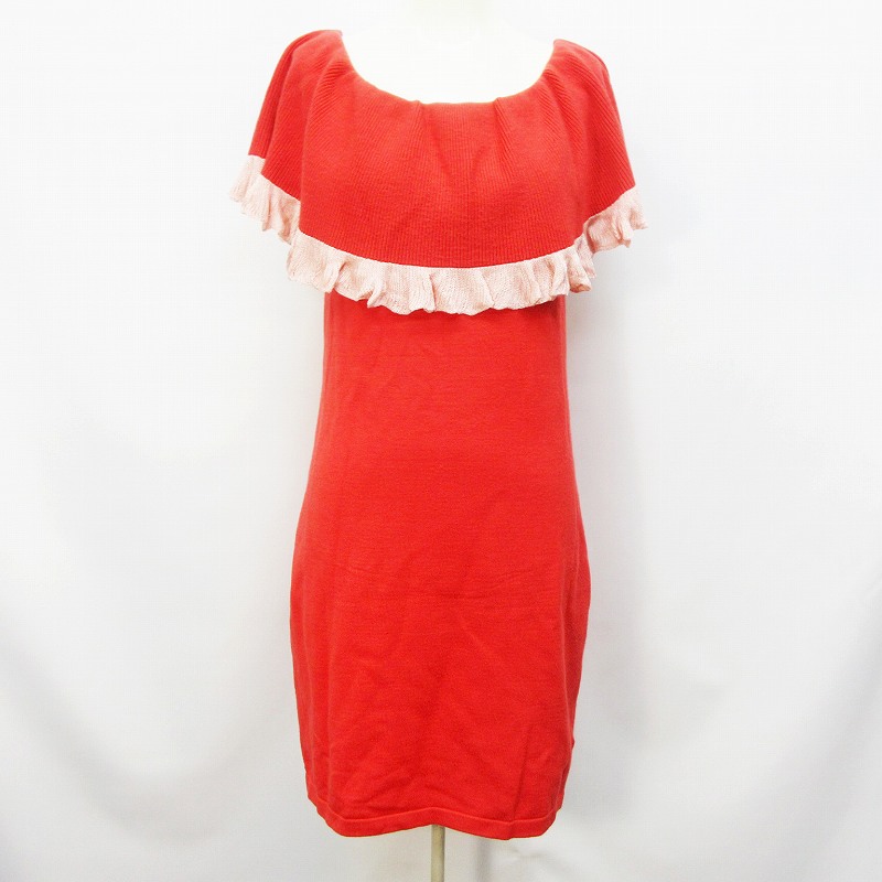 リリーブラウン Lily Brown オフショルダー ニット ワンピース 半袖 膝丈 フリル F M相当 赤 レッド系 レディース 064 ベクトルパーク