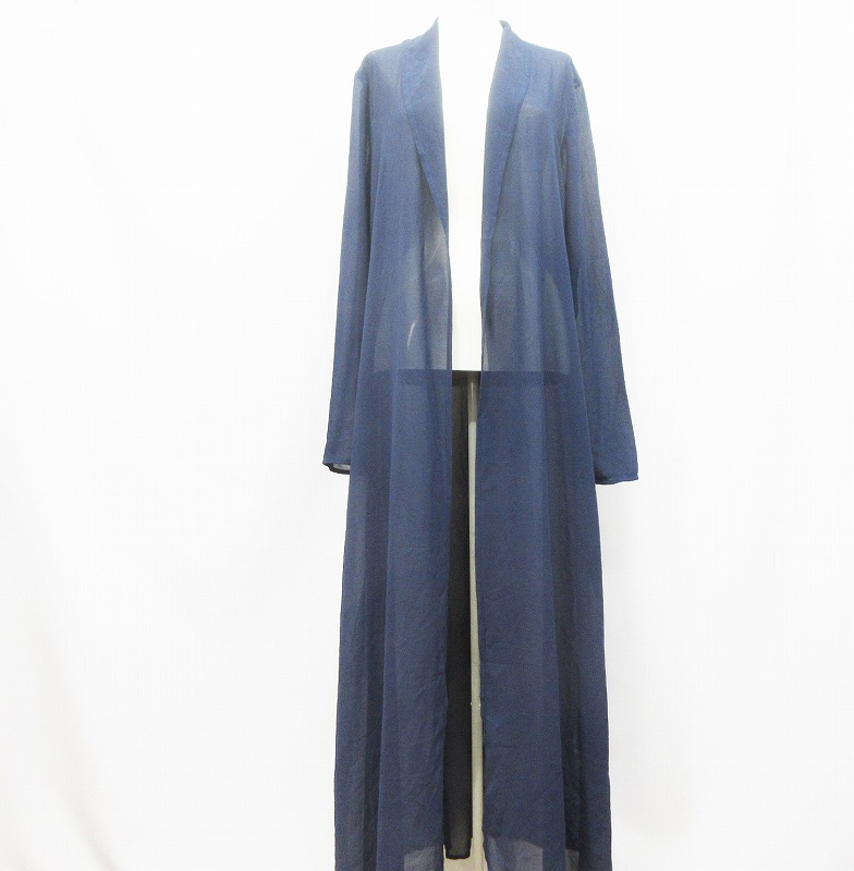 未使用品 フォーエバー21 Forever21 ショールカラー ロング カーディガン 長袖 シフォン シースルー M 紺 ネイビー レディース 064 ベクトルパーク