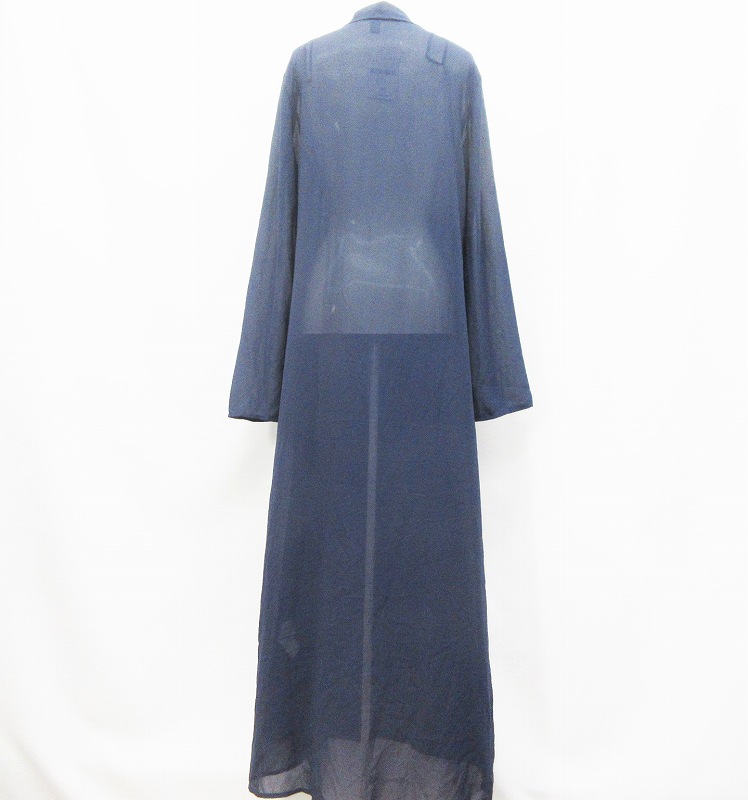 未使用品 フォーエバー21 Forever21 ショールカラー ロング カーディガン 長袖 シフォン シースルー M 紺 ネイビー レディース 064 ベクトルパーク