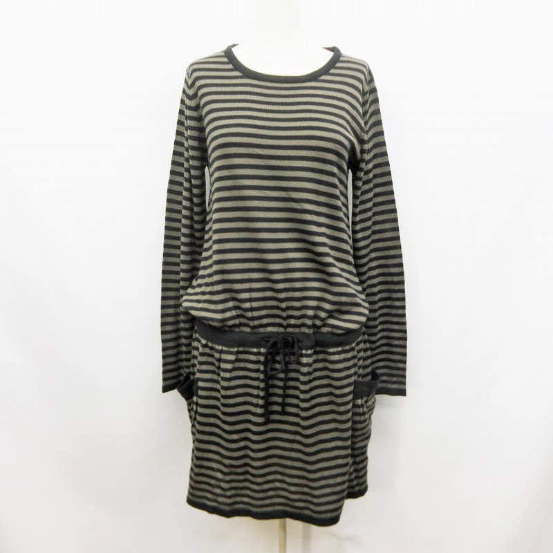 未使用品 ベルメゾン Belle Maison 千趣会 ニット ワンピース 長袖 ミニ丈 ボーダー M 黒 ブラック系 茶 ブラウン系 41 レディース 064 ベクトルパーク